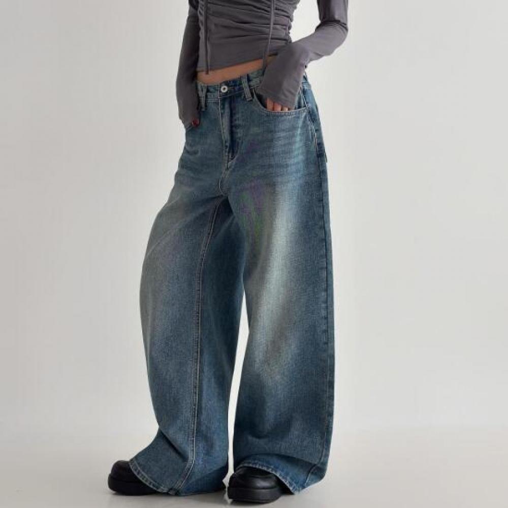 New Arrivals Open Run Womens Wide Pants Washed Denim Spring Pants