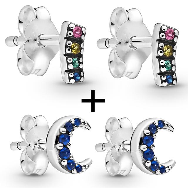 2 Paare/los Silber Überzogene Kristall Stern & Mond Blume Stud Ohrringe Für Frauen Frau Kubikzircon Weiblichen Ohrringe Bijoux Hochzeit geschenk