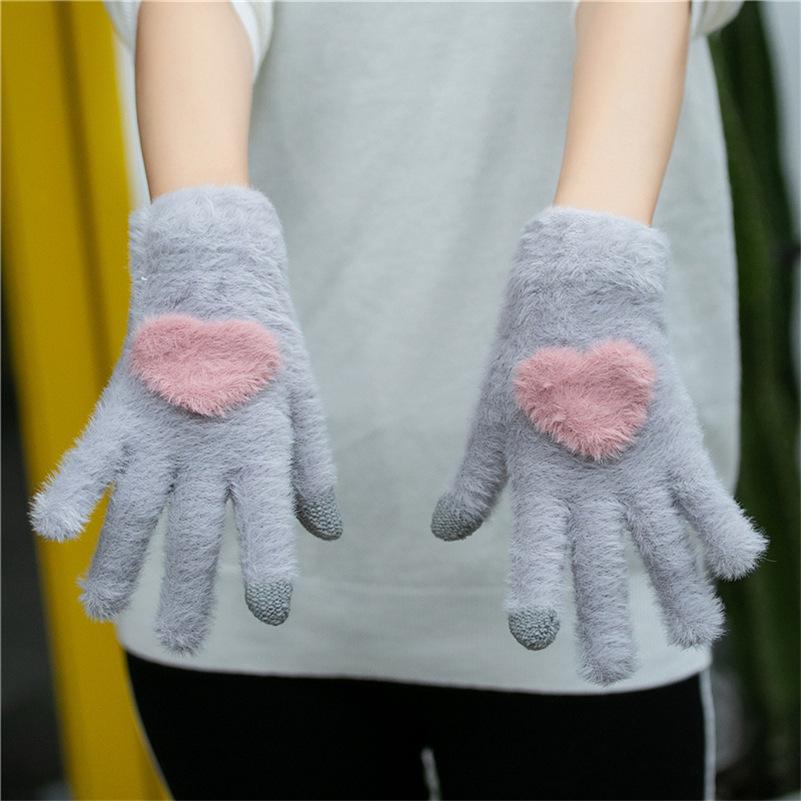 

Women s Peach Heart Touch Screen Fingerless Plush Gloves - Autumn/Winter Warm Outdoor Gloves for Kids and Adults One Size світло-сірий колір