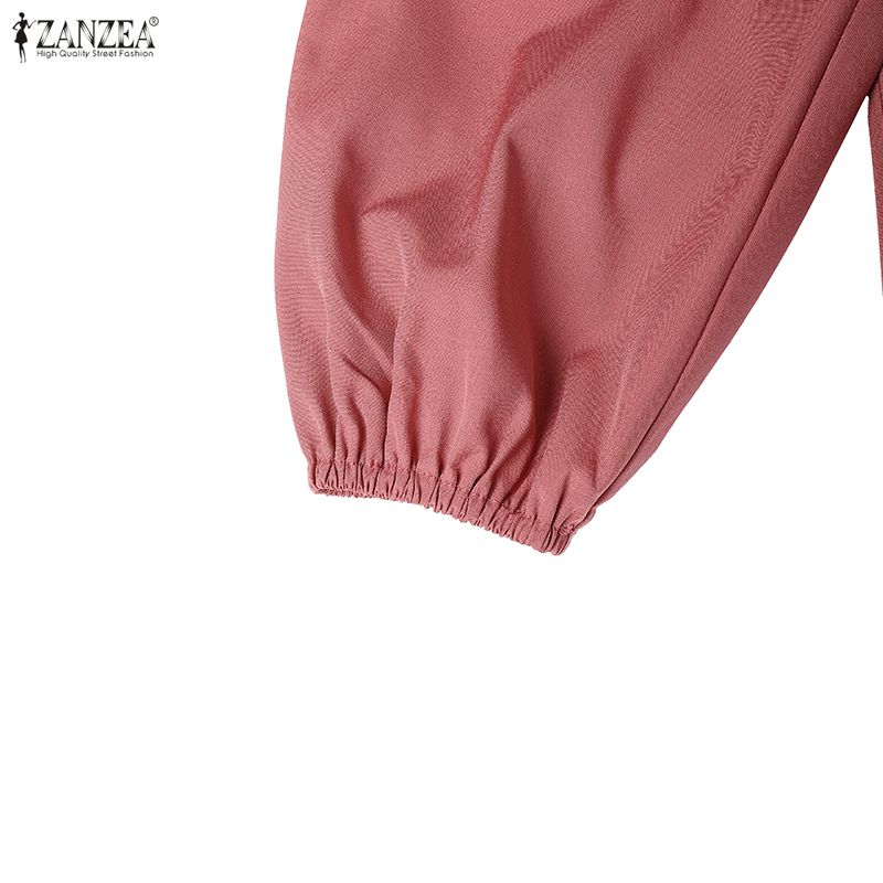 ZANZEA Women Casual Round Neck Long Sleeve Loose Ruffles Splice Long Dress