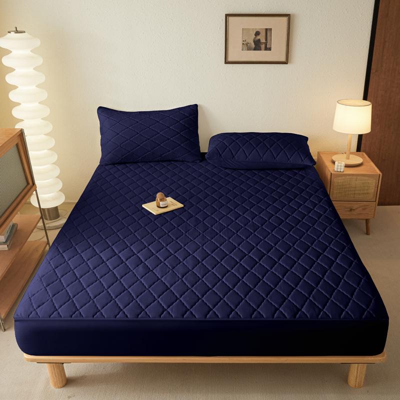 

1 Простыня на резинке водонепроницаемая ламинированная, однотонный чехол на кровать для спальни, постельные принадлежности(Без наволочки) 71x132cm темно-синий