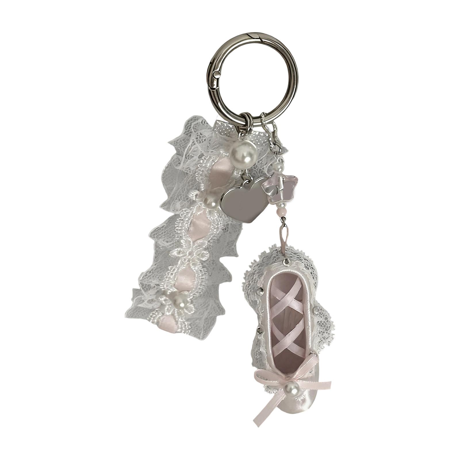 

Charm Ballet Flat Key Holder Crystals Embellished Lace Ribbon Jewelry Purse Charm