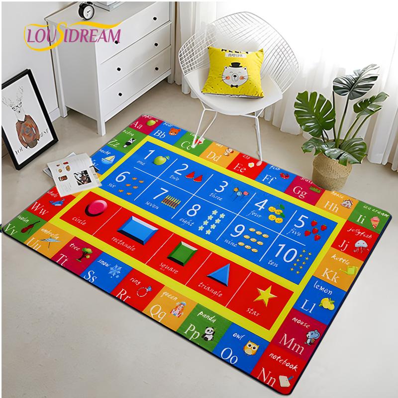 IMIKEYA Dětská hrací podložka Kolekce Hrací čas Abeceda ABC Roční období Měsíce Ovoce a Tvary Vzdělávací koberec do herny ložnice