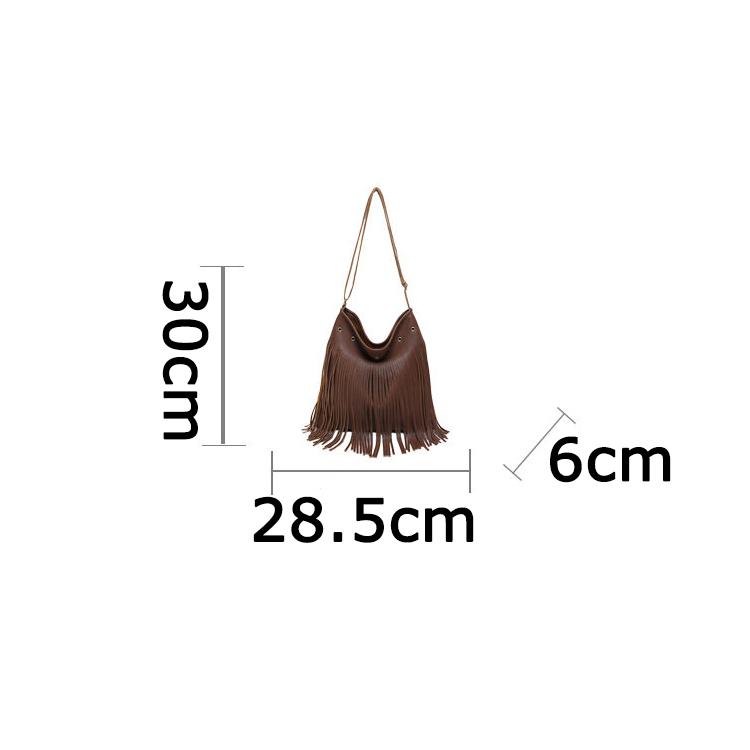 WTEMPO Faux Leather Large Capacity Retro Tassel Bags Women's Single Shoulder Crossbody Bags Bohemian Fashion Tote Bags