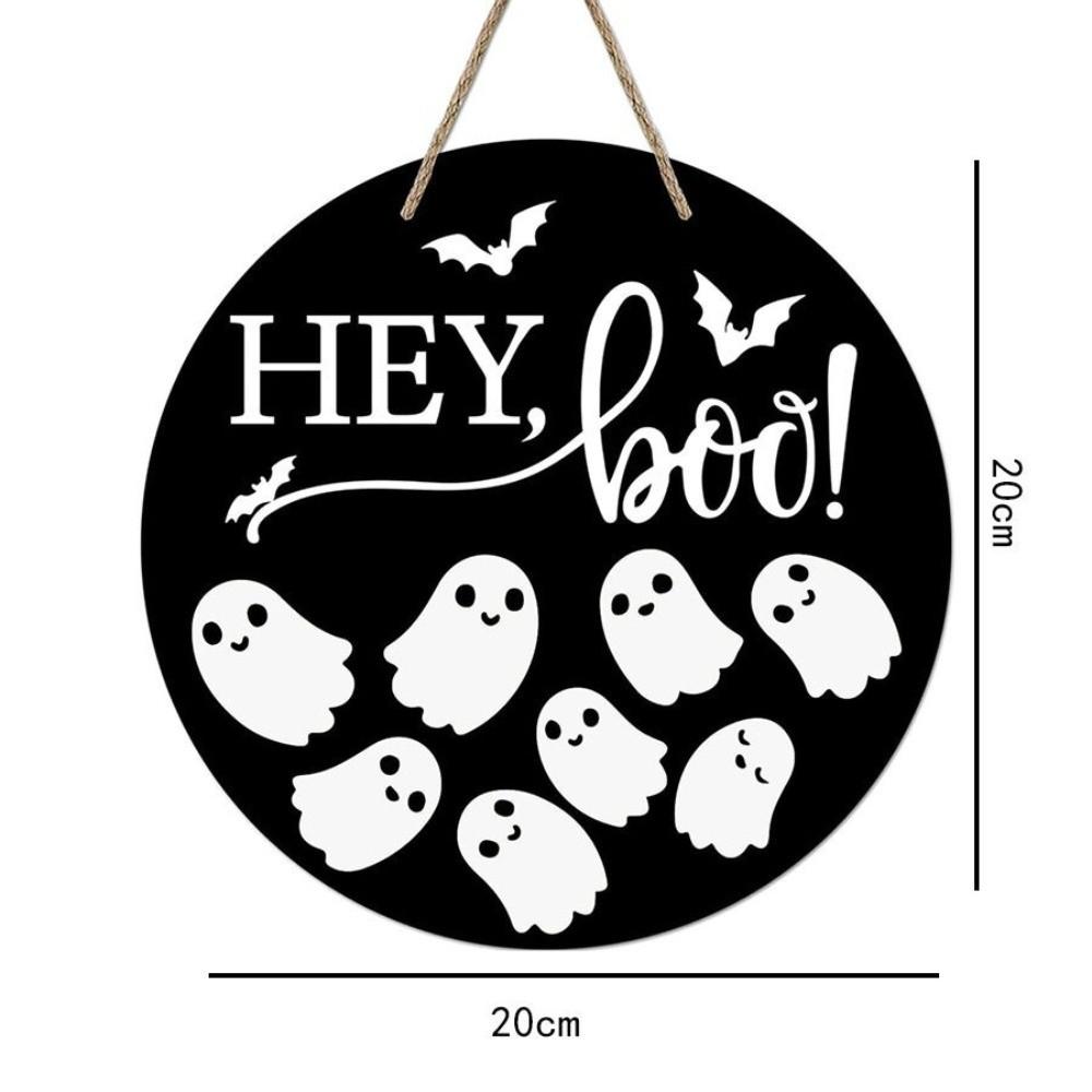 2D Halloween Wooden Sign Spooky Ghost Pumpkin with Rope Halloween Wood Ornament DIY Halloween Welcome Sign Garden Hanging Decor