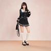 Japanese Academy Style Black Striped Double-Breasted Jacket & Pleated Skirt Set for Women, Autumn/Winter Collection