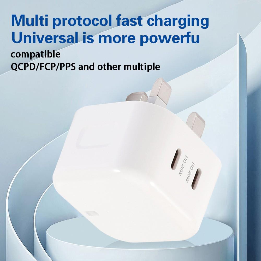 40W Dual-Line PD Fast Charger Type-C Dual-Port Flash Charge Travel Adapter