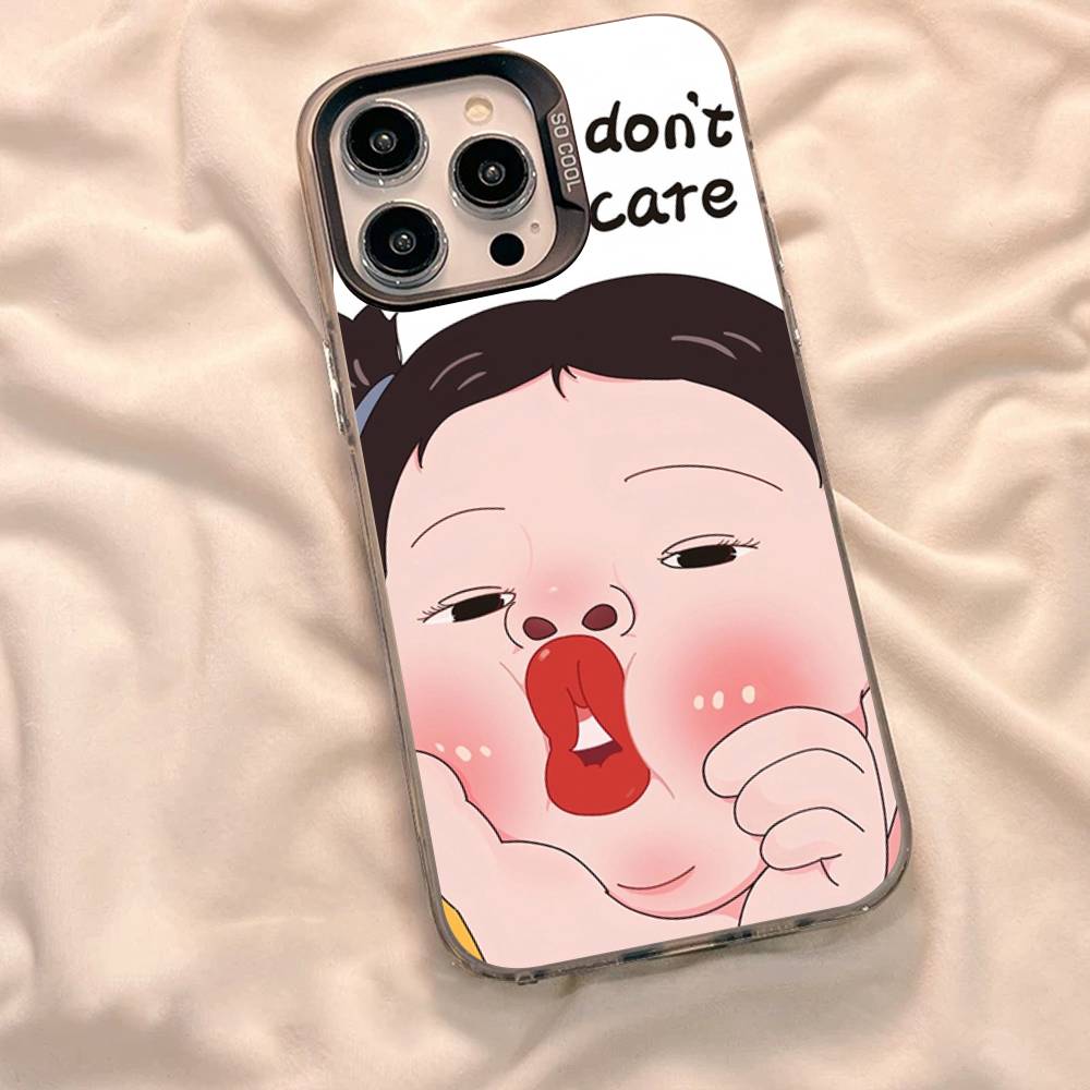 Cartoon Funny Boy Girl Couple Phone Case For iPhone 17 16 15 14 13 12 11 XS XR X Pro Max Plus Colored Silver Plated Cover