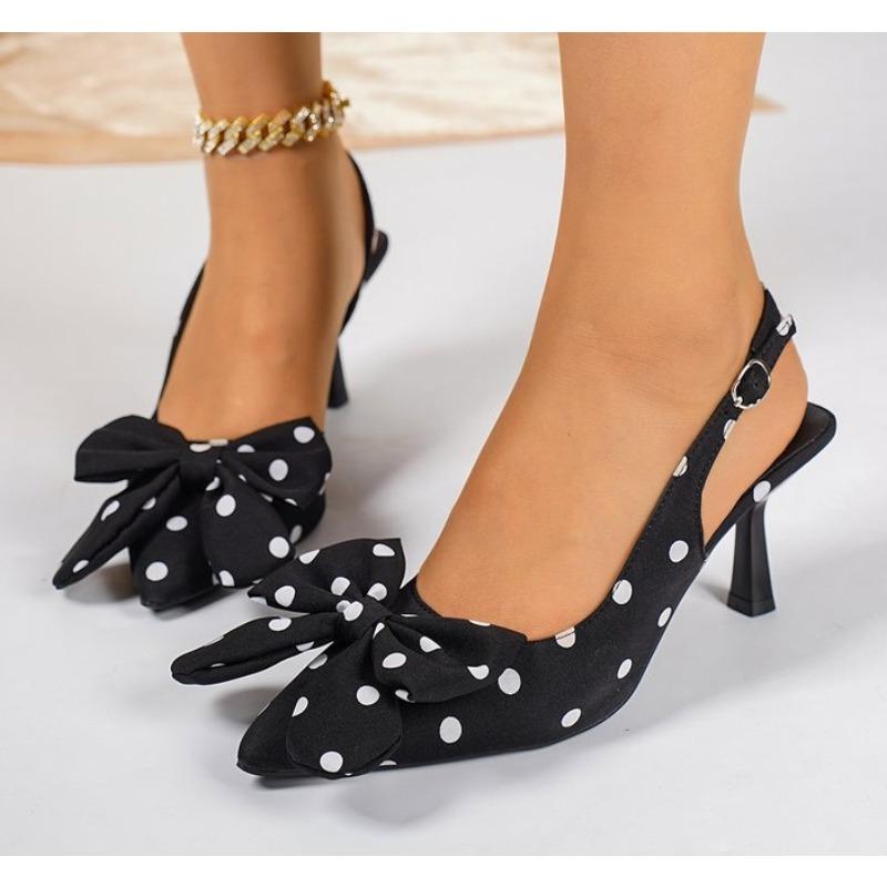 Fashion Shoes Cswo01 Women's Summer High Heels Polka Dot Sandals Fashion Singbacks Mules Shoes Elegant Satin Butterfly-Knot Stripper Party Sandalias Cm
