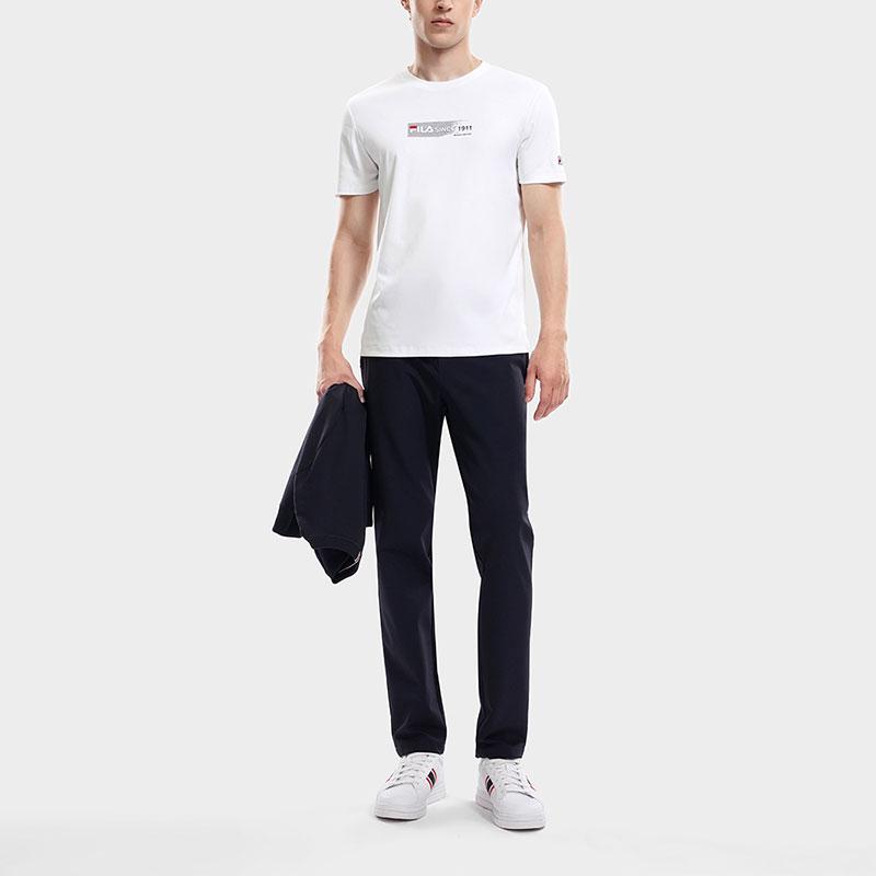 Fila Letter Logo Printed Round Neck Knit Short Sleeve T-Shirt Men Tops White F11M331111F-WT