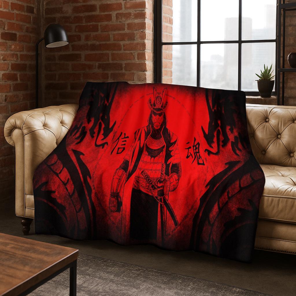 

Japanese Samurai Bushido Katana Flannel Blanket Soft Warm Blanket for Bedroom Living Room Bed Office Travel Camping Picnic Gift 75x90cm