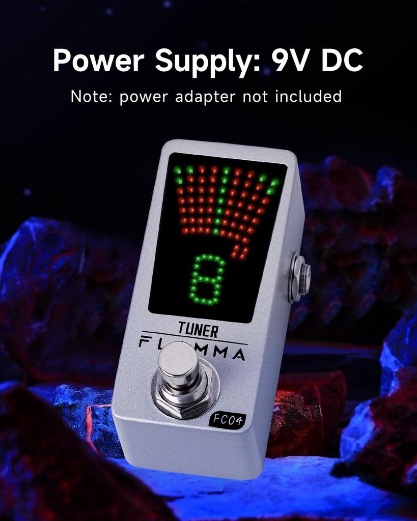 FLAMMA Tuner Pedal FC04 Chromatic Guitar Tuner Tuning Pedal for Guitar and with Pitch Indicator and True Bypass Pedal, High-Precision 1-Cent Bass,
