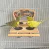 Bird Mirror with Perch Wooden Parrot Perch Feeder Bowls And Mirror Cage Accessories for Budgies Cockatiels Parakeets Canaries