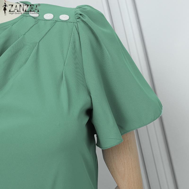 ZANZEA Vestido Casual de Verano para Mujer de Cuello Redondo y Manga Corta Holgado