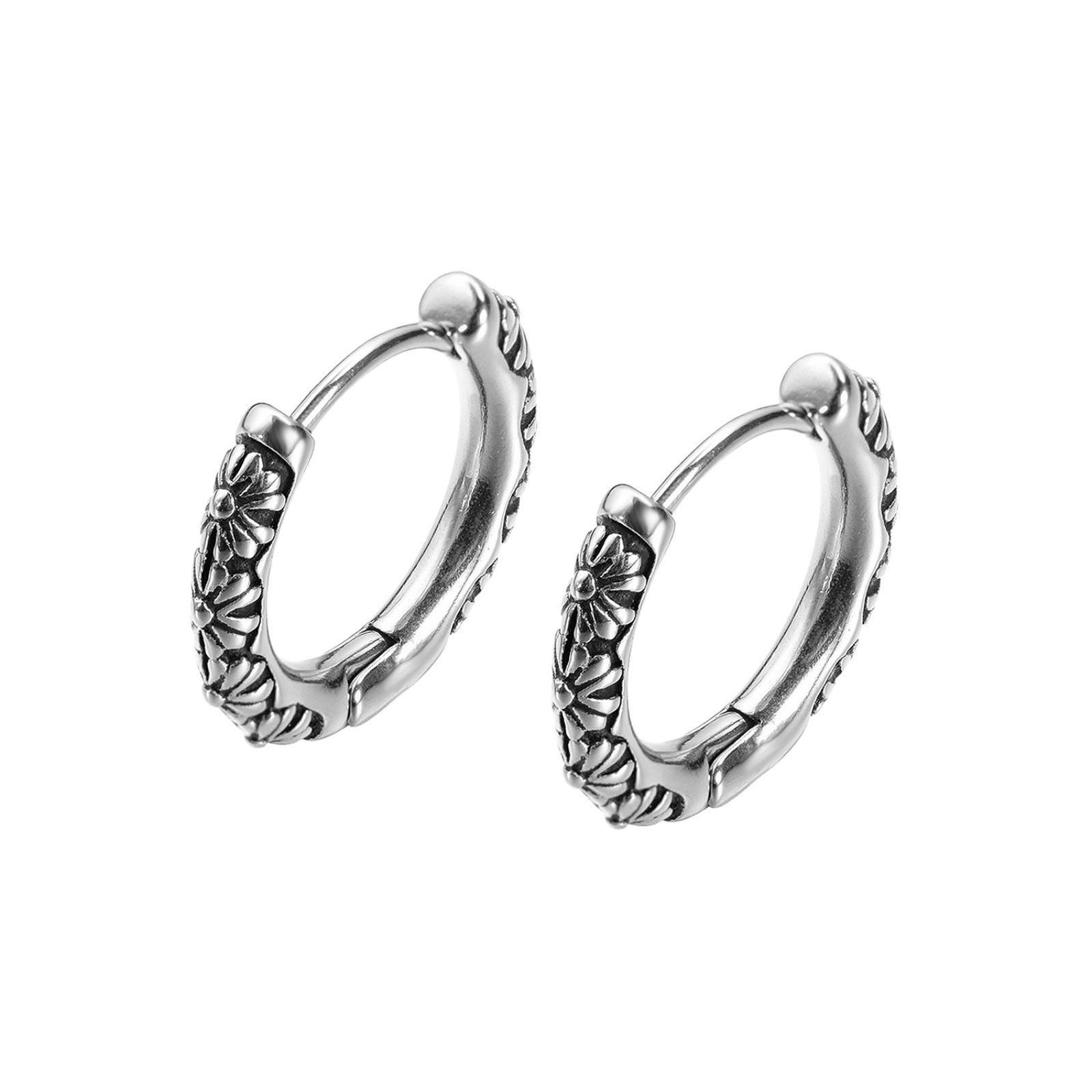 

Gothic Piercing Ear Surgical Steel Hoops Earrings for Men Women Engraved with Flower Patterns Rock Punk Stainless Steel Jewelry