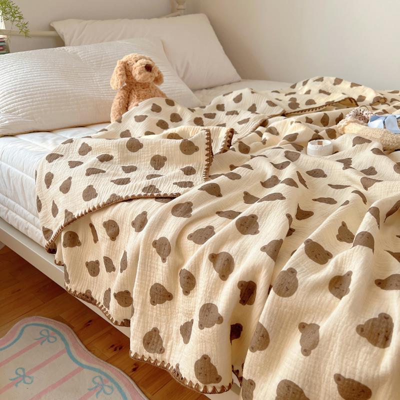 100% Cotton Blanket INS Style Pure Cotton Crepe Yarn Summer Blanket Single/Queen/King Size Cartoon Quilt for Kids Soft Plaids