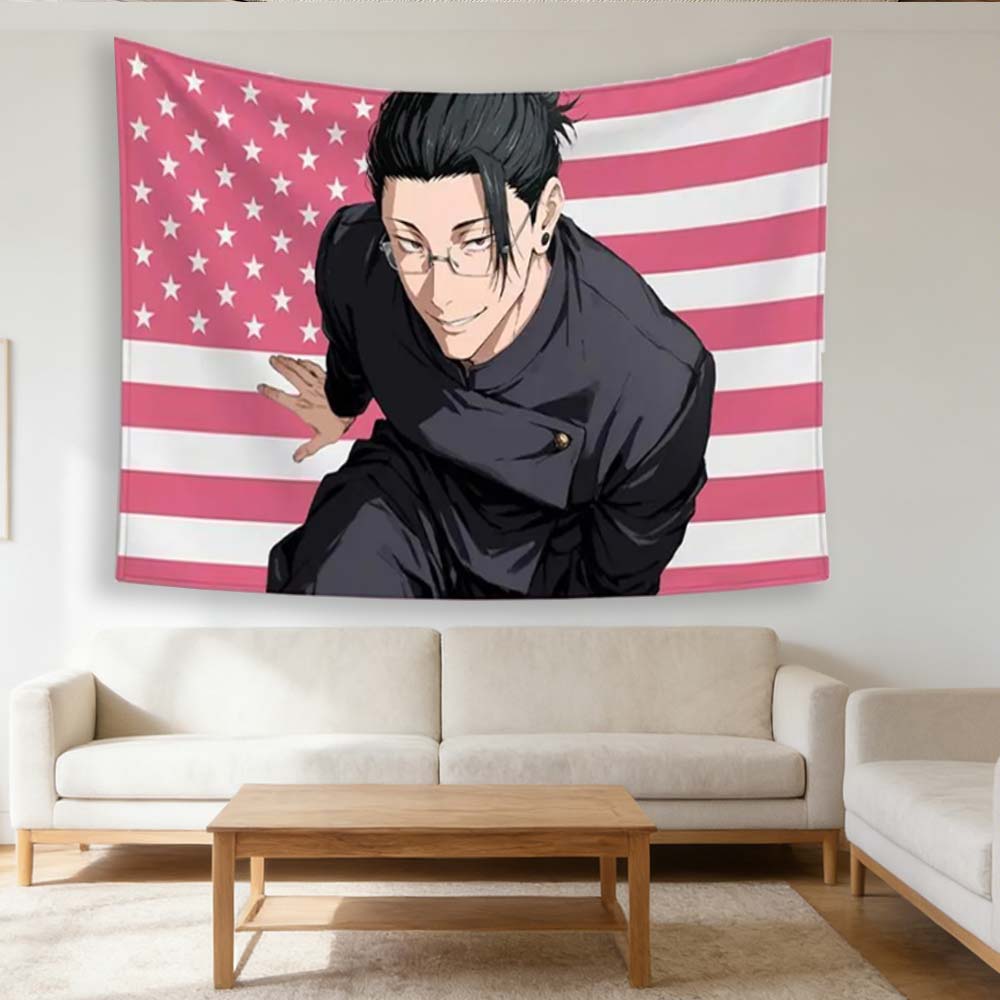 Jujutsu Kaisen Geto Suguru Amerikaanse Vlag Wandkleed, Op Anime Geïnspireerd Muur Banner, Aangepast Slaapkamer & Kapperszaak Decor, Jjk Platte Print