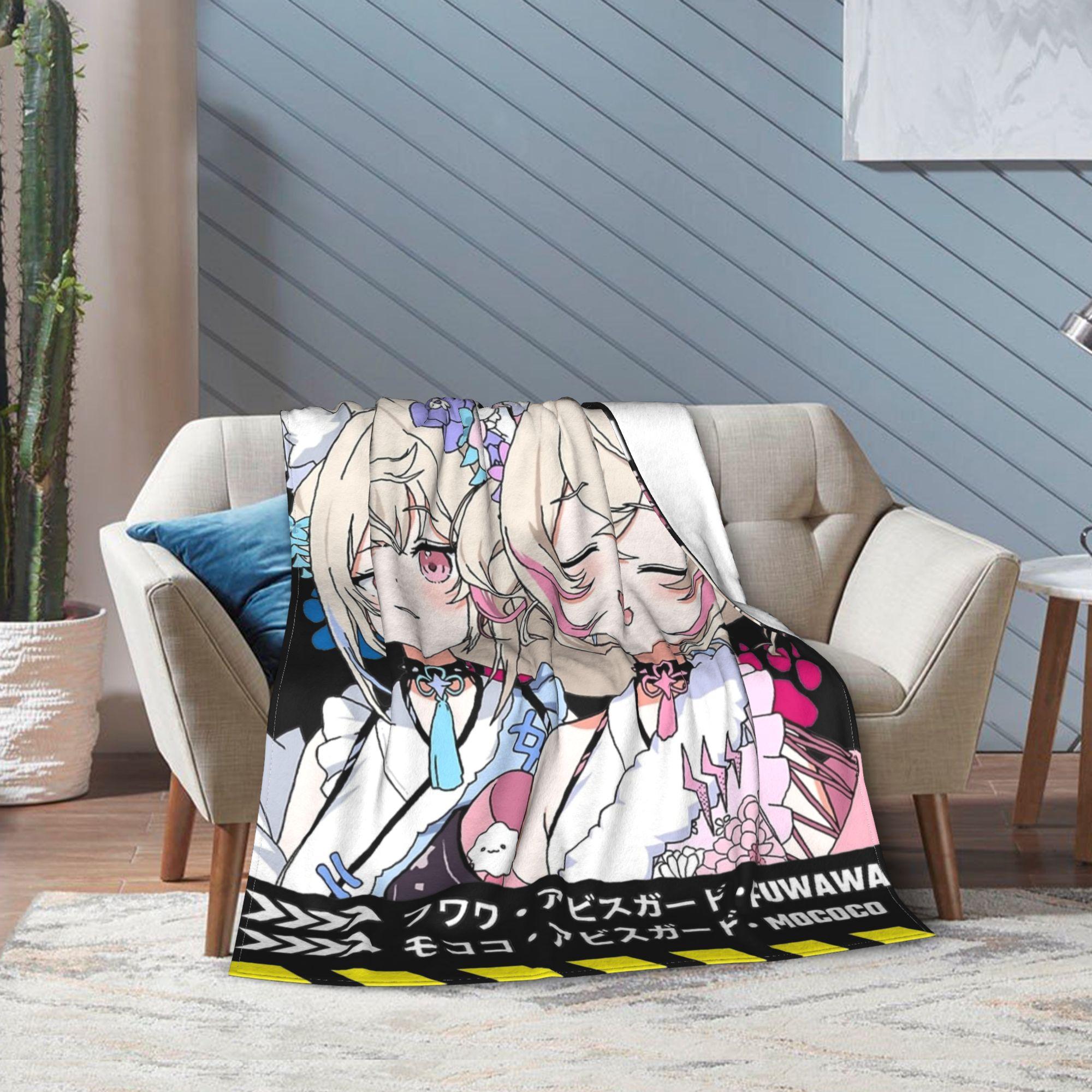 FuwaMoco Advent BauBau Kimono Blanket Super Cozy Hololive Fuwawa Mococo Abyssgard Throw Blankets for Sofa 50x60 Inch Bedspread 75x90cm
