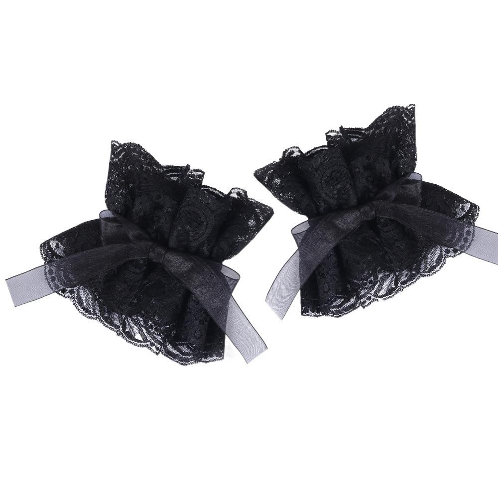 

White Shawl Detachable Front Tie Black Ruffled Sleeve Lace Fake Collar Performance Accessories Black Sleeve
