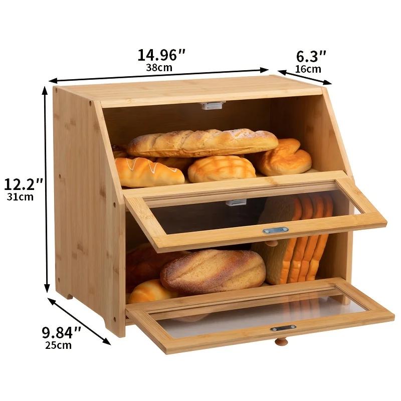 Магнитная бамбуковая хлебница с крышкой - Многоразовый, квадратный кухонный органайзер для хранения для столешницы