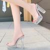 Frauen Dicke High Heels Flacher Mund Kristall Transparent Sexy Bühne Laufsteg 13 cm Absatz 3,5 cm Plattform WZ