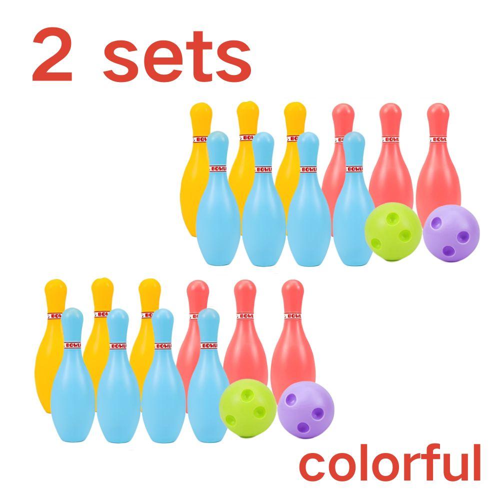 1/2 Sets Plastic Bowling Set, 10Pcs Colorful Bowling Pins with 2 Balls, Indoor Outdoor Bowling Sports Activity Supplies YMY