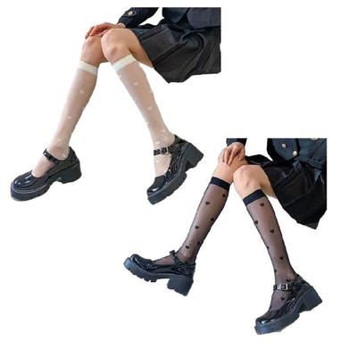 Meias de Cano Alto com Coração Moda Meias Finas de Seda Meias de Cano Médio Meias de Verão para Panturrilha Meias para Botas Longas Meias