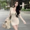 Temperament V-neck Lace Dress Women Autumn and Winter New Hip-hugging Short Skirt Showing Figure with Inner Versatile Skirt