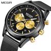 2020 Nové pánské módní hodinky Relogio Masculino MEGIR Simple Black Man Business Nerezová ocel Síťovaný pásek Quartz Pánské hodinky Saat
