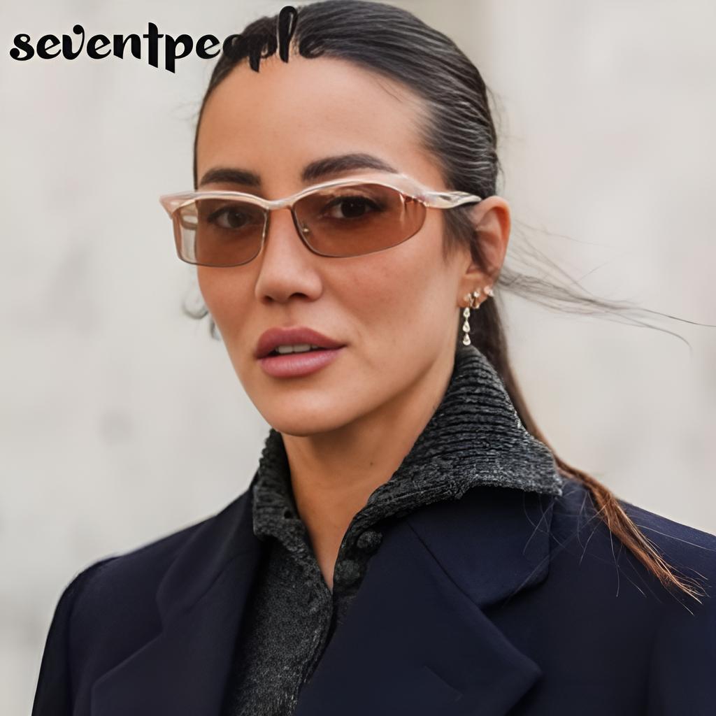 Semi-Rimless Cat Eye Sunglasses Women  Luxury Brand Designer Trending Sports Y2K Punk Sun Glasses For Ladies Shades Eyewear