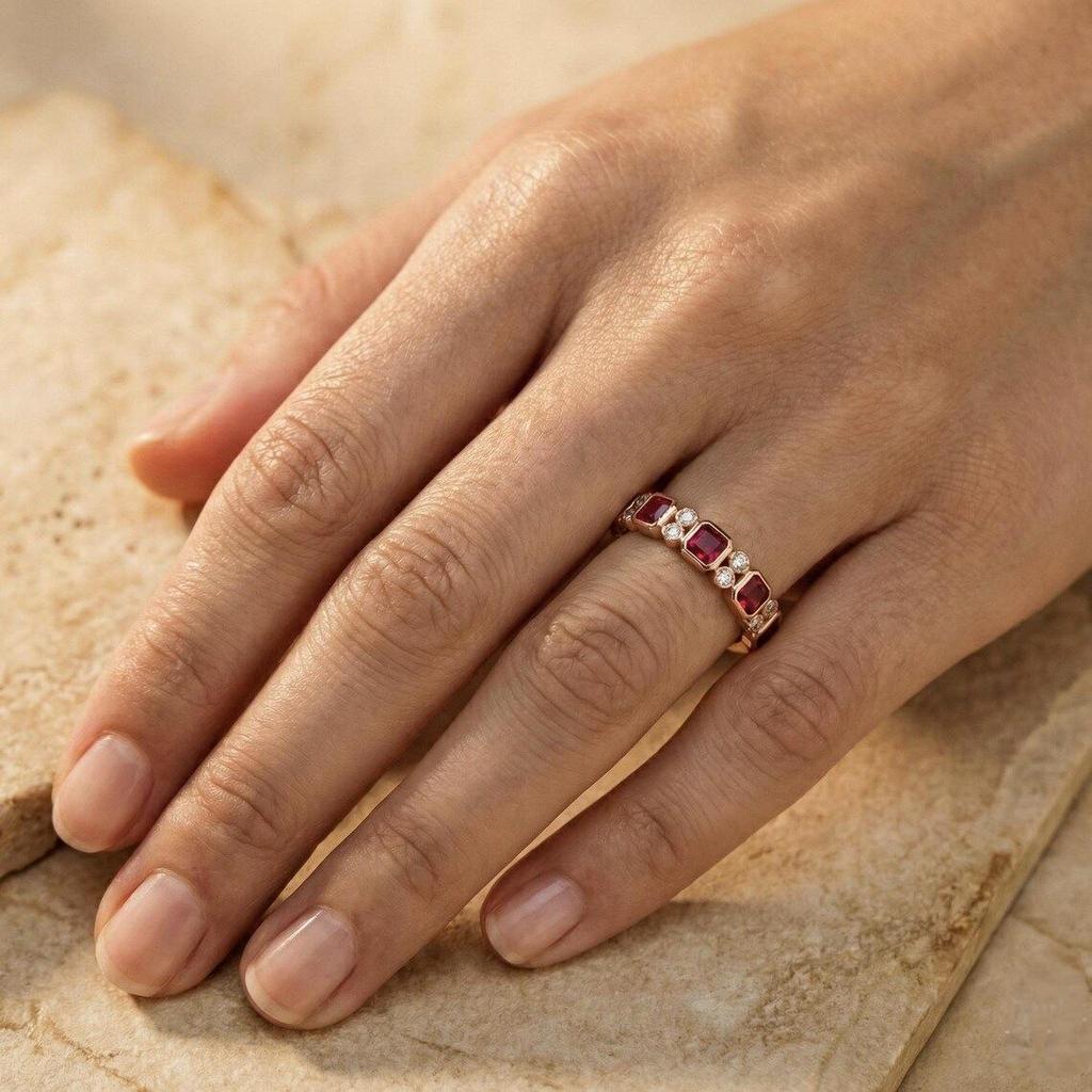 S925 Sterling Silver Stackable Women's Ring with Red Cubic Zirconia - Fashionable, Versatile, and Luxurious Square Design.