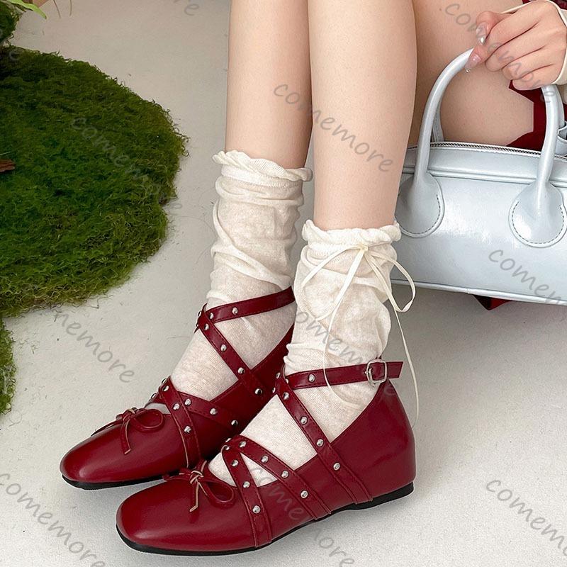 Comemore French Retro Shallow Mouth Mary Jane Shoes for Women Inner Heighten Square Head Single Shoes Cross Belt Solid Flats