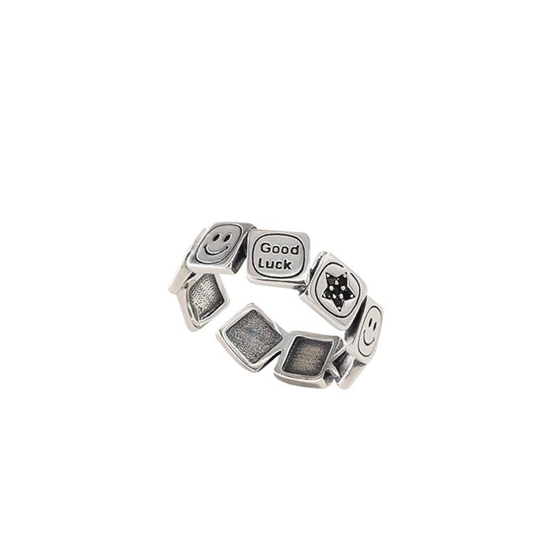 Adjustable Copper Trendy Smiley Face Ring For Women Retro Geometric Design Perfect Fashion For