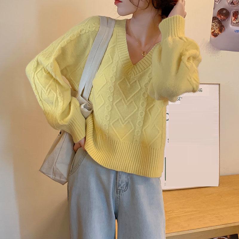 Sweater Women Loose College Style Autumn V-neck Ins Blouse Short Coat Sweater Long-sleeved Women's Clothing