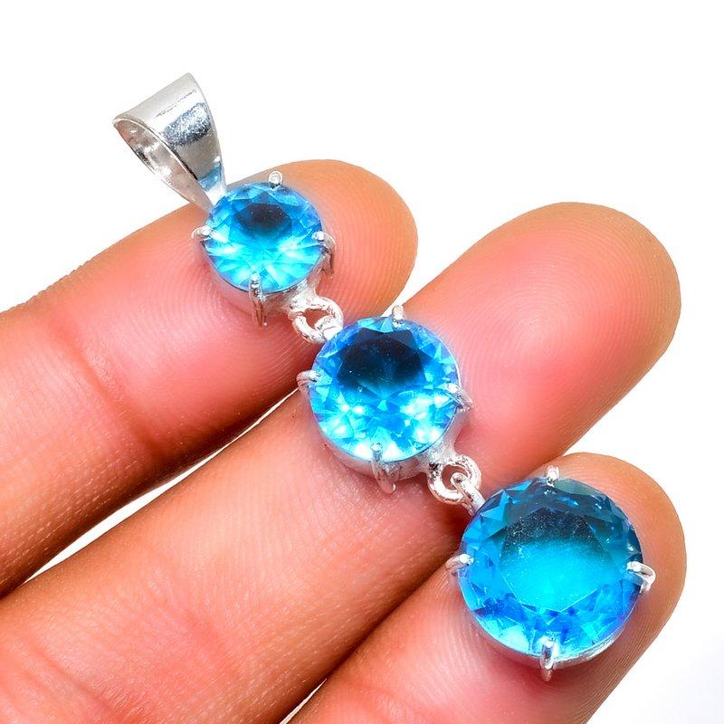 

Ювелирный кулон ручной работы с драгоценным камнем Swissblue топаз 925 пробы, посеребренный, 1,89 дюйма