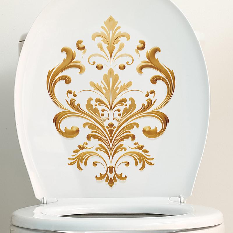 Golden Pattern Decorative Toilet Wall Sticker For Bathroom Decor Wall Decor Adhesive Wallpaper Toilet Decoration Wc Accessories