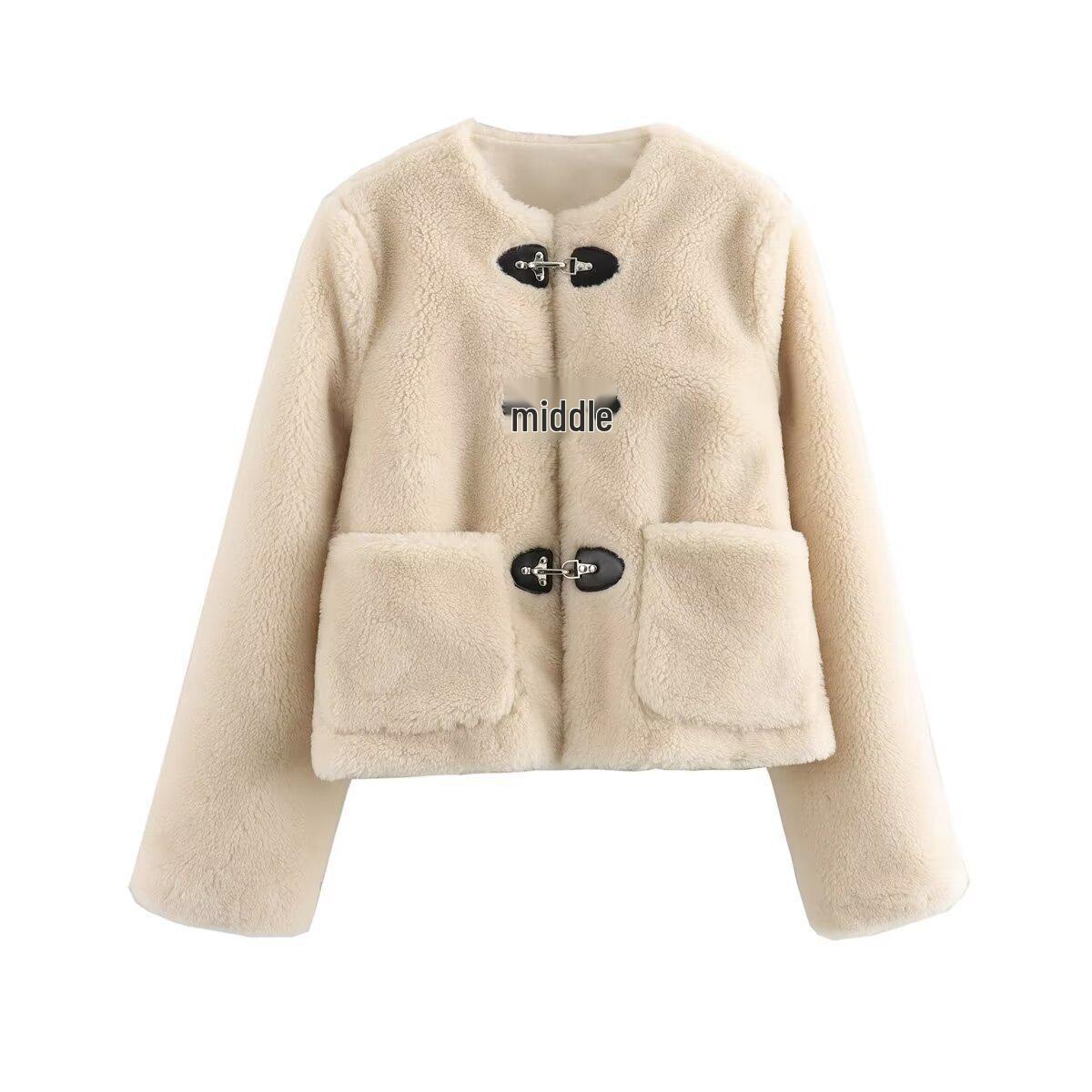 

European & American Fashion Women s Fleece Jacket 2025 - Winter/Spring, Casual, Wide Pocket, Buckle Decor, X924003 Medium