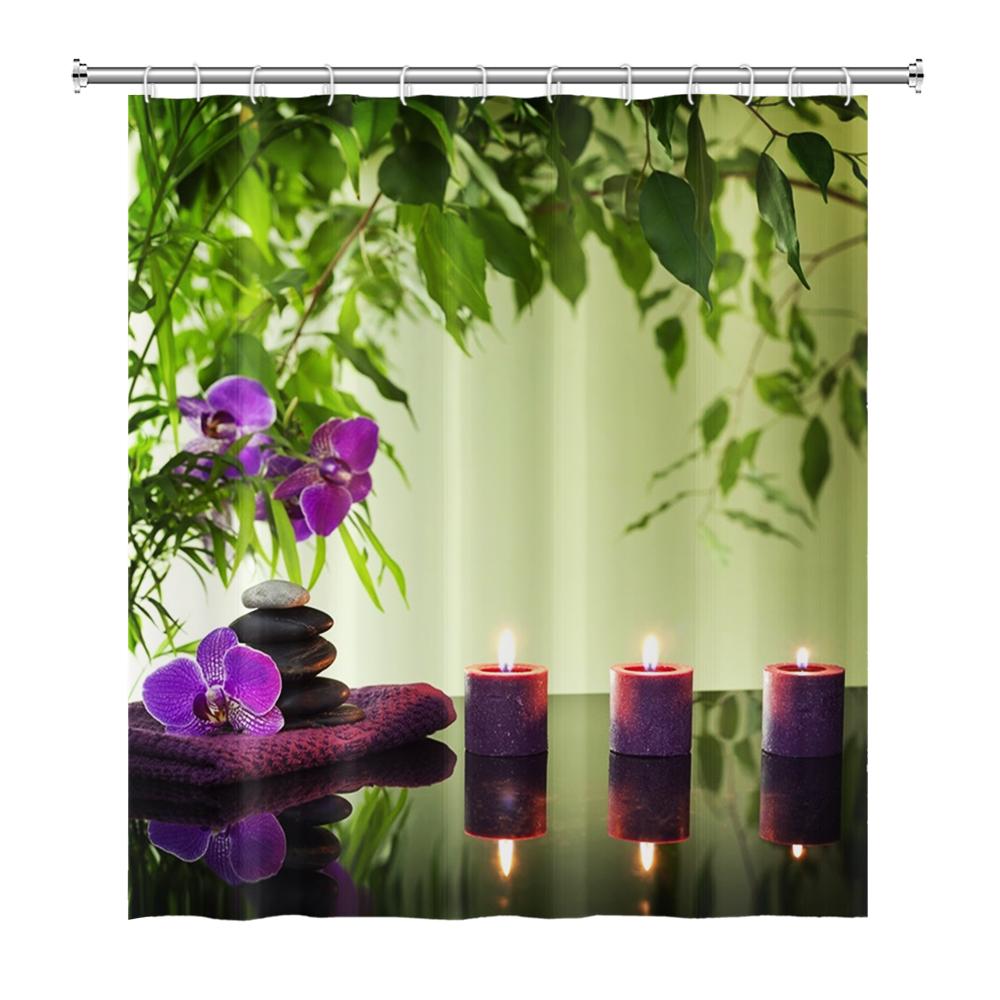 Tenda Doccia Meditazione Giapponese Zen Spa Loto Pietre di Basalto Olio Essenziale Candele Profumate Bambù Acqua Arredamento Casa Set Impermeabile
