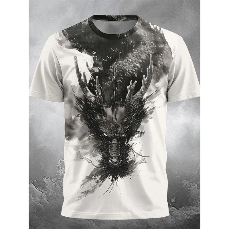 3D Dragon Print Men's T-Shirt Summer Daily Casual Men's Street T-Shirt Outdoor Sports Short Sleeve Urban Fashion Men's T-Shirt