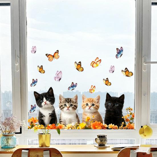 Adesivo Vetro Statico DYS Gatto Farfalla, Decalcomania Decorativa Impermeabile Animale per Finestra, Adesivo Rimovibile Animale Domestico per Camera da Letto Balcone Cucina