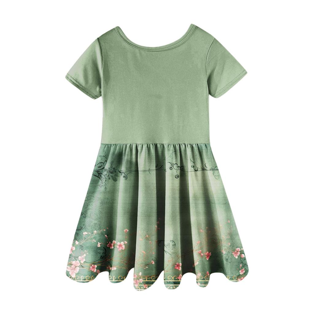 Girl Summer Dress Toddler Skater Dress Color Short Sleeve Casual A-Line T-Shirt Dress