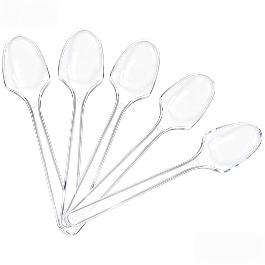 NUOLUX Disposable Plastic Spoons, 100 Pieces, 12cm, Clear, for Ice Cream and Desserts, Perfect for Tasting, Commercial Use