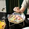 Wrought Iron Base Glass Fruit Plate Glass Bowl Candy Snack Tray Dessert Bowls Dishes Fruit Salad Bowl Decorative Plate Cake Pan
