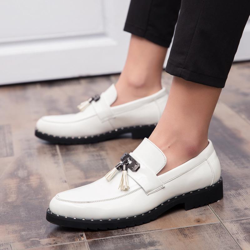 Men's Autumn Glossy Leather Slip-On Shoes: Trendy British Style Casual Loafers
