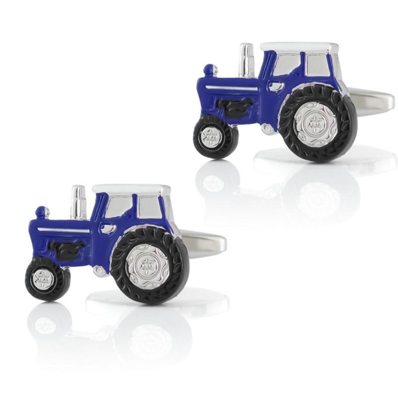 Blue Tractor Baked Enamel Metal Cufflinks Men's French Shirt