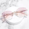 Cut Border Blue Light Reading Glasses Pink Presbyopia Glasses Frameless Women Ultra Light Gradient Purple Diamond Lenses