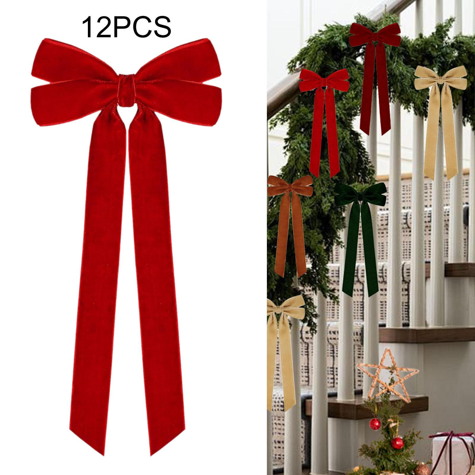 

12 Pieces Christmas Velvet Door Garland Decor Xmas Decoration Vintage Wreath Bow for Bright red
