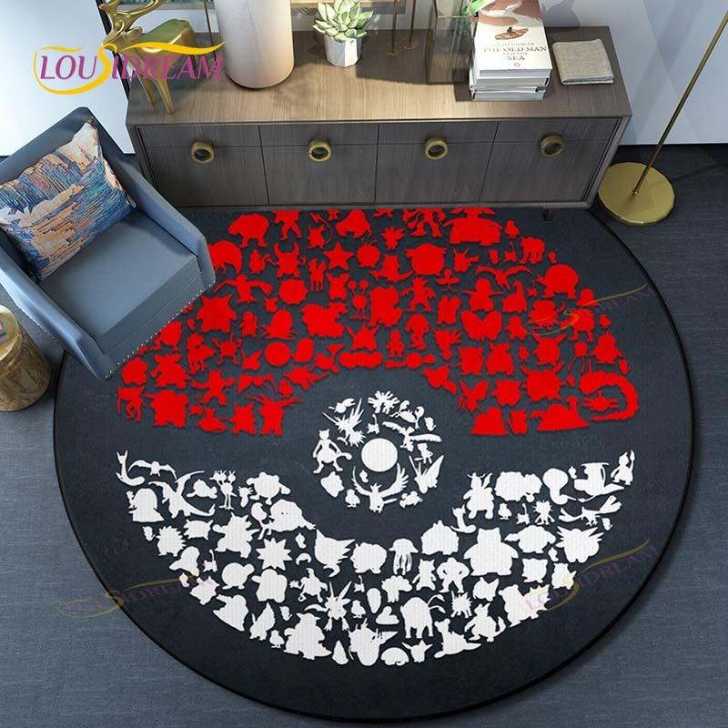 Cartoon Pokemon Round Carpet Fashion Cartoon Pictures Printed Round Area Rugs Parlor Bedroom Floor Mat Anti-slip  Area Rug  Rugs