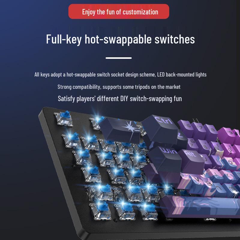 E-sports Blue Switch Wired Mechanical Keyboard, 104-Key PBT Design for Girls & Office Customization