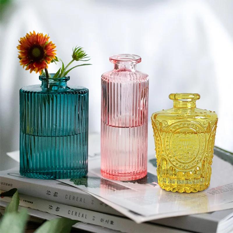 European Multicolor Vase Glass Flower Pot Basket Bottle Decoration Home Nordic Dry Transparent Hydroponic Small Bottle Gift